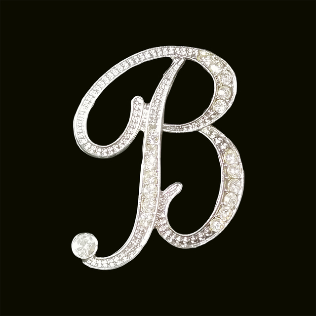Srebrna broszka litera B z kryształami dżetów – śliczny dodatek dla kobiet i mężczyzn - Wianko - 1