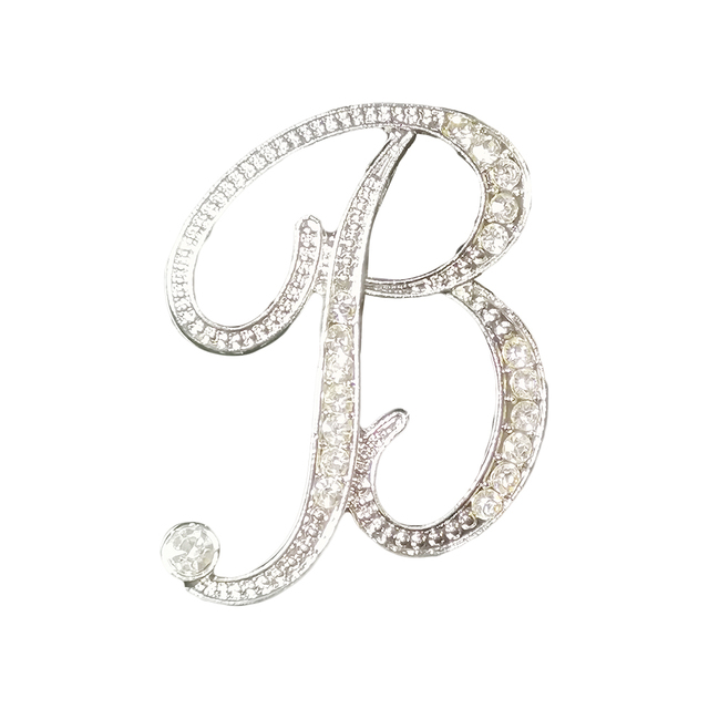 Srebrna broszka litera B z kryształami dżetów – śliczny dodatek dla kobiet i mężczyzn - Wianko - 2