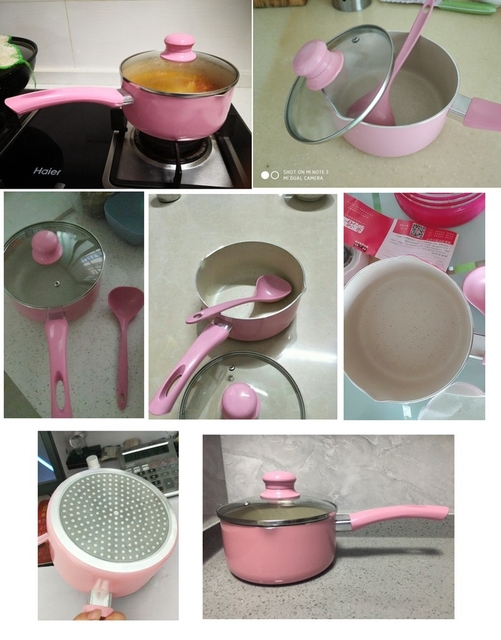 Różowy garnek do zupy Mainfan, 16CM/18CM, kamień, nieprzywierający, przenośny, do gazu i kuchenek indukcyjnych - Wianko - 1