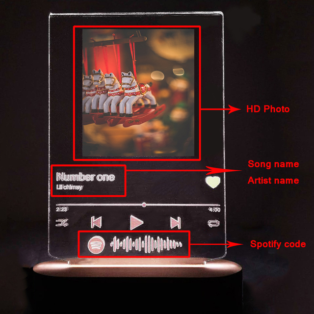 Płyta akrylowa z personalizowaną ramką na zdjęcia z muzyką, piosenką i niestandardowym kodem - prezent na Boże Narodzenie dla miłośników muzyki - Wianko - 4