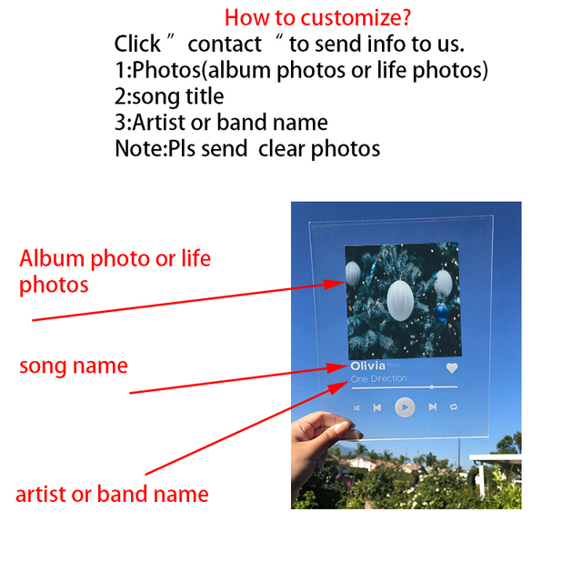 Płyta akrylowa z personalizowaną ramką na zdjęcia z muzyką, piosenką i niestandardowym kodem - prezent na Boże Narodzenie dla miłośników muzyki - Wianko - 8