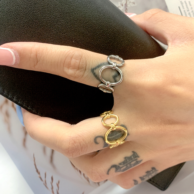 Nowy pierścionek ze stali nierdzewnej w złotym kolorze, wysokiej jakości, owalny i wydrążony, dla kobiet, w modnym stylu, idealny na prezent - Wianko - 32