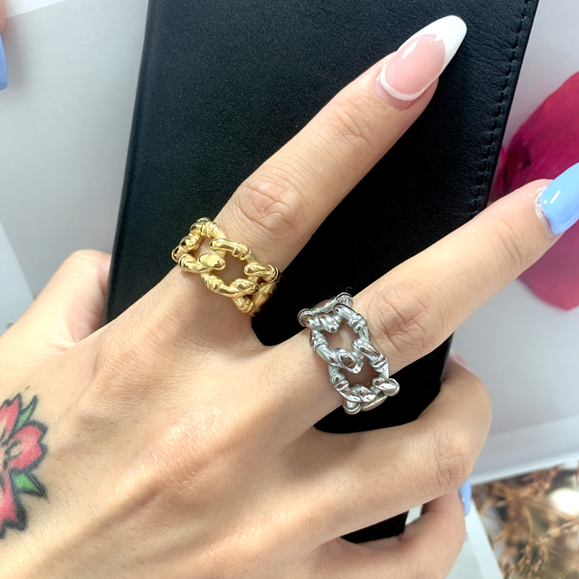 Nowy pierścionek ze stali nierdzewnej w złotym kolorze, wysokiej jakości, owalny i wydrążony, dla kobiet, w modnym stylu, idealny na prezent - Wianko - 14