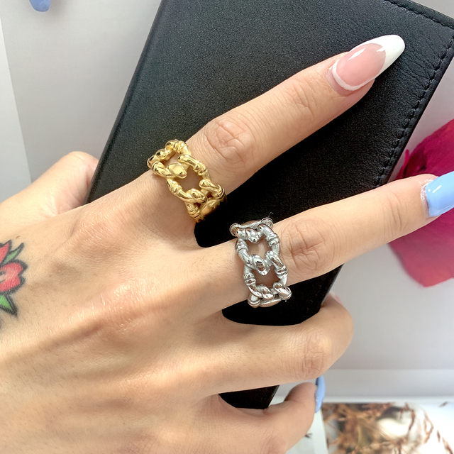 Nowy pierścionek ze stali nierdzewnej w złotym kolorze, wysokiej jakości, owalny i wydrążony, dla kobiet, w modnym stylu, idealny na prezent - Wianko - 13