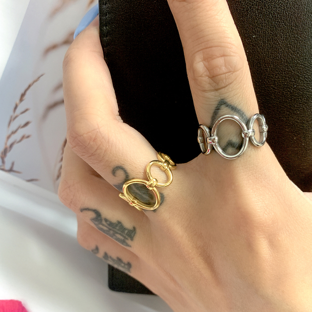 Nowy pierścionek ze stali nierdzewnej w złotym kolorze, wysokiej jakości, owalny i wydrążony, dla kobiet, w modnym stylu, idealny na prezent - Wianko - 33