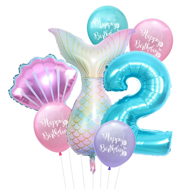 Balon foliowy w kształcie syrenki – niebieski, 32 cali, idealny na dziewczęcą imprezę urodzinową - Wianko - 1