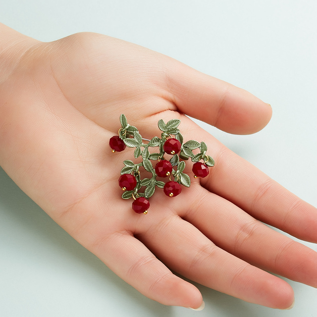 Elegancka broszka Retro ze zielonym liściem, metalowa szpilka, biała czerwona perła, kryształowy kwiat - Wianko - 99