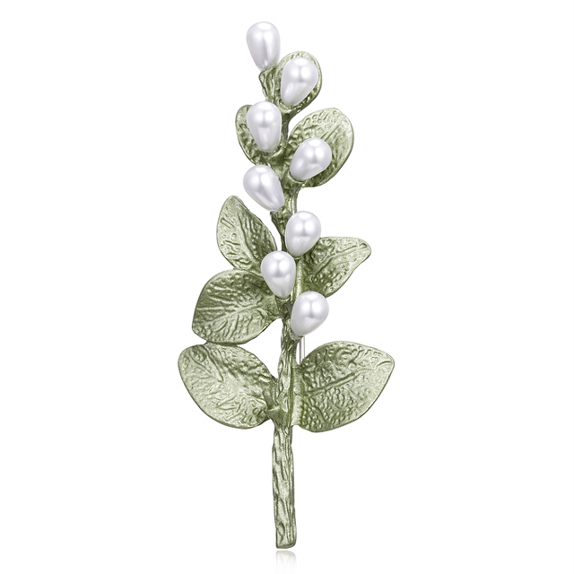 Elegancka broszka Retro ze zielonym liściem, metalowa szpilka, biała czerwona perła, kryształowy kwiat - Wianko - 84