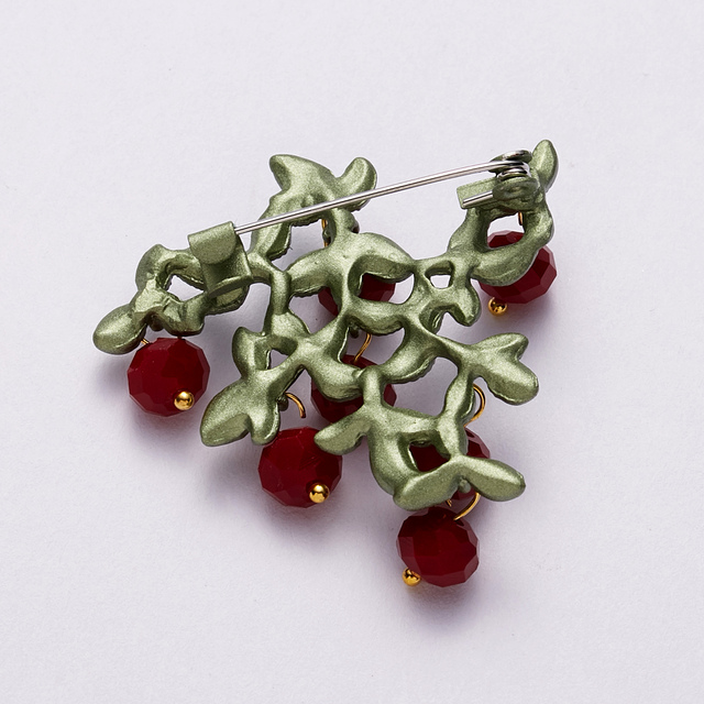 Elegancka broszka Retro ze zielonym liściem, metalowa szpilka, biała czerwona perła, kryształowy kwiat - Wianko - 98