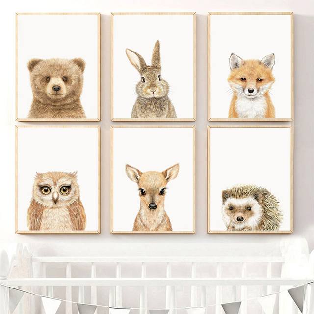 Obraz ścienny na płótnie dla dzieci - Niedźwiedź Bunny Fox Deer Owl jeż małpa przedszkole - Baby Kids Room Decor - Wianko - 2