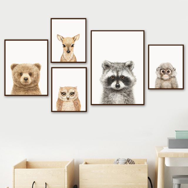 Obraz ścienny na płótnie dla dzieci - Niedźwiedź Bunny Fox Deer Owl jeż małpa przedszkole - Baby Kids Room Decor - Wianko - 3