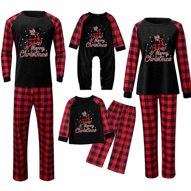 Pasujący strój Boże Narodzenie Deer rodzina: ojciec, matka, dziecko, dzieci - zestaw topów i spodni w kratę Romper Xmas piżamy Homewear ADK880 - Wianko - 3