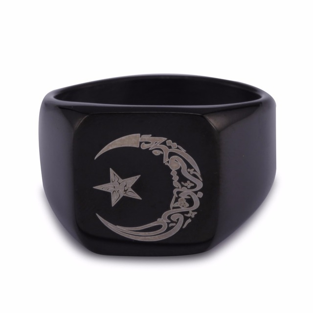 Pierścień muzułmański ze stali nierdzewnej, dla mężczyzn, wzór islamu - złoty i srebrny kolor - Wianko - 16