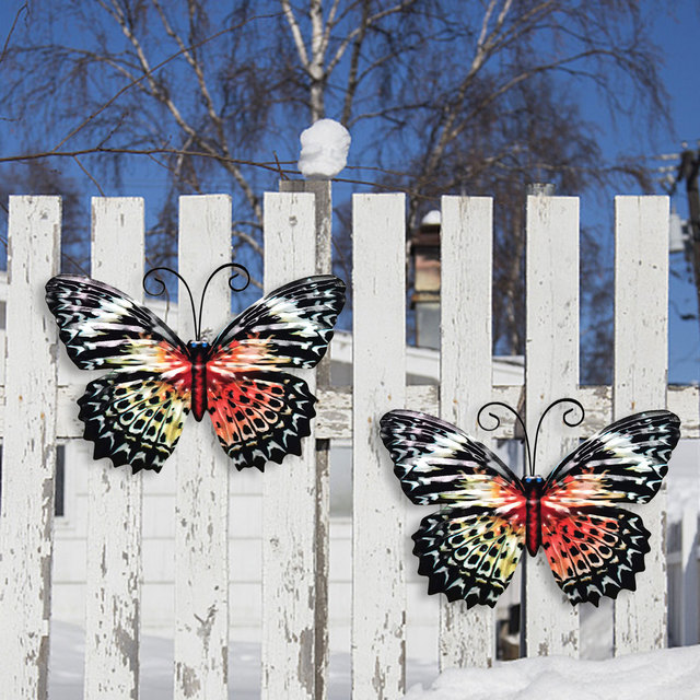 Metalowy motyl - dekoracje ścienne na zewnątrz, rzeźba artystyczna, wiszące kute motyle, ozdoba dla dziedzińca - Wianko - 7
