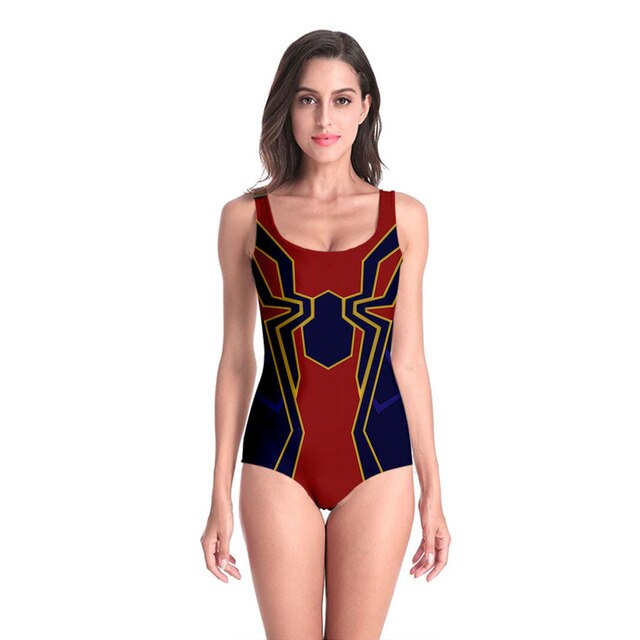 Damski jednoczęściowy strój kąpielowy - Retro z wycięciem, szybkoschnący Monokini Spider Man - Wianko - 3