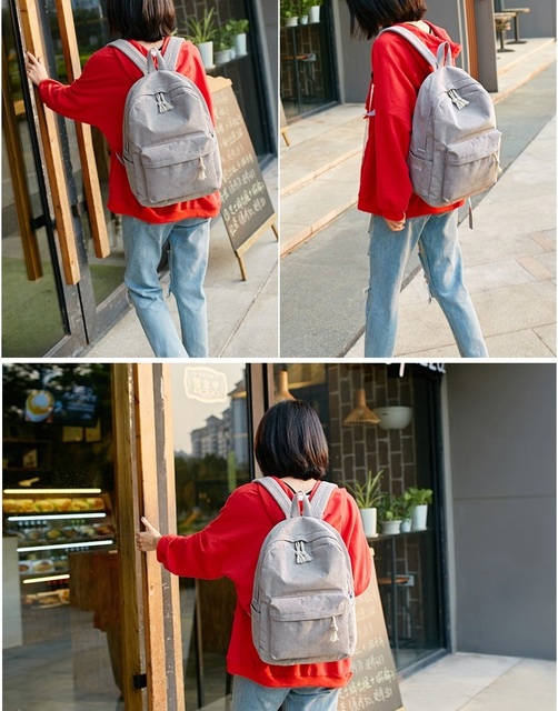 Nowy plecak Preppy z miękkiego sztruksu dla kobiet i nastoletnich dziewcząt - paski, ramię, turystyczny (ZJX02) - Wianko - 16
