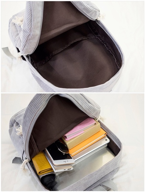 Nowy plecak Preppy z miękkiego sztruksu dla kobiet i nastoletnich dziewcząt - paski, ramię, turystyczny (ZJX02) - Wianko - 13