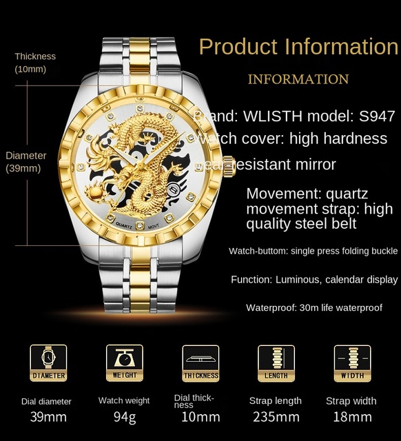 Męski zegarek kwarcowy luksusowej marki 2021, wodoszczelny, stalowy, casualowy, z pełnym smokiem na tarczy - Relogio Masculino - Wianko - 4