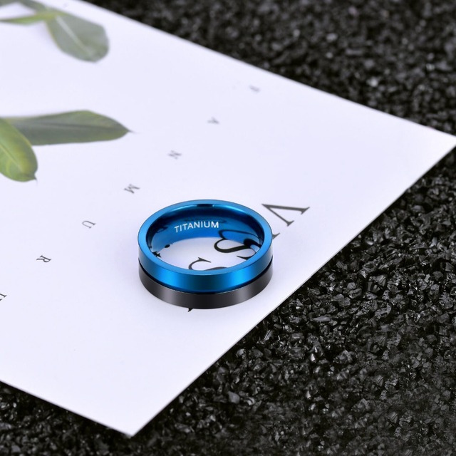 Matowy czarno-niebieski pierścień ze stali tytanowej dla mężczyzn - Wianko - 2
