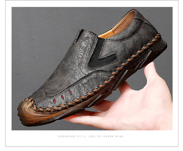 Męskie oryginalne skórzane buty oddychające DEKABR - mokasyny, ręcznie robione, kolor czarny, rozmiary 47 - Wianko - 24