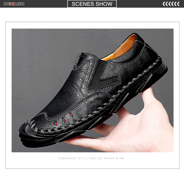 Męskie oryginalne skórzane buty oddychające DEKABR - mokasyny, ręcznie robione, kolor czarny, rozmiary 47 - Wianko - 23
