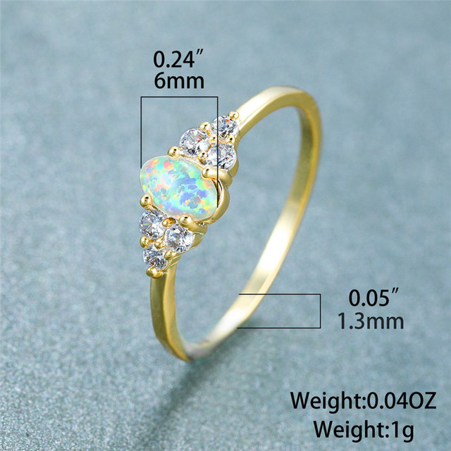 Złoty pierścień ślubny Dainty z białym opalowym kamieniem i kryształem - Wianko - 6