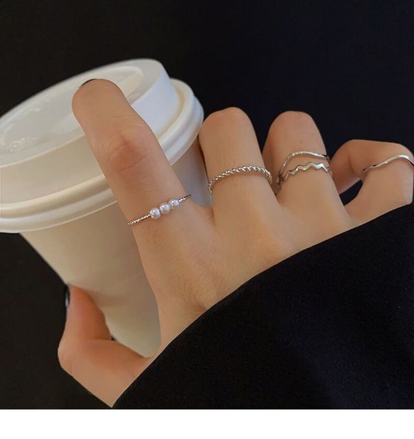 Pierścionki perła proste Dainty Twist - zestaw 5 nowych modnych minimalistycznych pierścionków dla kobiet i dziewcząt - Wianko - 2