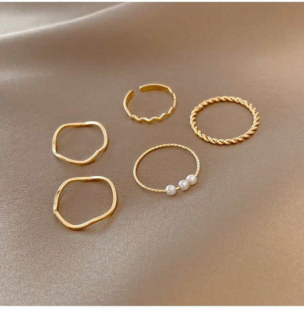Pierścionki perła proste Dainty Twist - zestaw 5 nowych modnych minimalistycznych pierścionków dla kobiet i dziewcząt - Wianko - 4