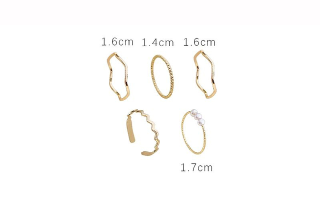 Pierścionki perła proste Dainty Twist - zestaw 5 nowych modnych minimalistycznych pierścionków dla kobiet i dziewcząt - Wianko - 1