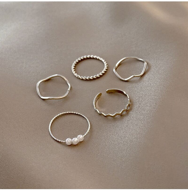 Pierścionki perła proste Dainty Twist - zestaw 5 nowych modnych minimalistycznych pierścionków dla kobiet i dziewcząt - Wianko - 8