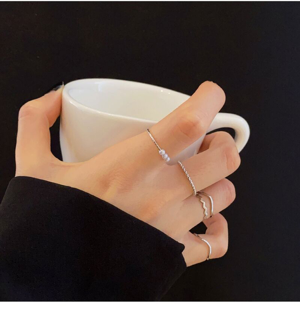 Pierścionki perła proste Dainty Twist - zestaw 5 nowych modnych minimalistycznych pierścionków dla kobiet i dziewcząt - Wianko - 6