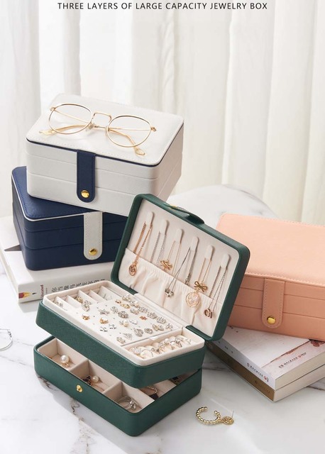 Podwójna skórzana biżuteria Box do przechowywania i podróżowania z pierścieniem, zegarkiem, kolczykami i naszyjnikiem - Wianko - 9