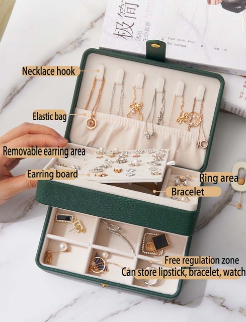 Podwójna skórzana biżuteria Box do przechowywania i podróżowania z pierścieniem, zegarkiem, kolczykami i naszyjnikiem - Wianko - 11