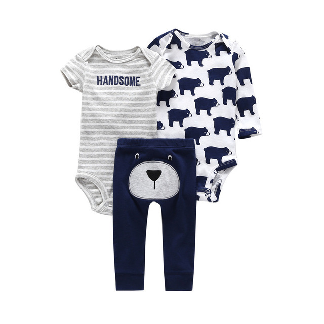 Zestaw ubrań niemowlęcych dla chłopców na wiosnę 2019: słodkie krótkie rękawy, długie rękawy Romper i spodnie (3 szt.) - Wianko - 4