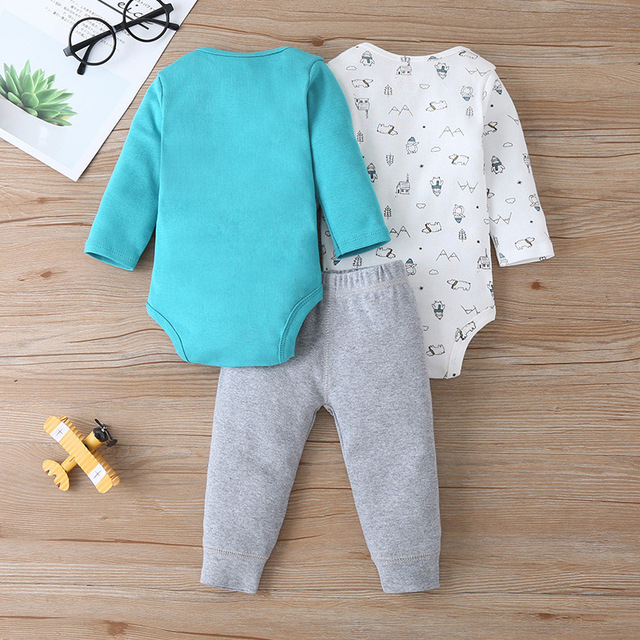 Zestaw ubrań niemowlęcych dla chłopców na wiosnę 2019: słodkie krótkie rękawy, długie rękawy Romper i spodnie (3 szt.) - Wianko - 7