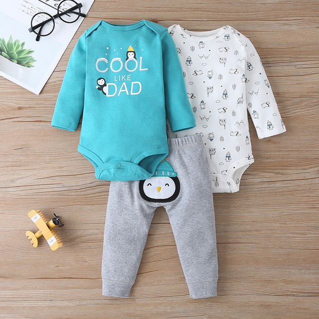 Zestaw ubrań niemowlęcych dla chłopców na wiosnę 2019: słodkie krótkie rękawy, długie rękawy Romper i spodnie (3 szt.) - Wianko - 6