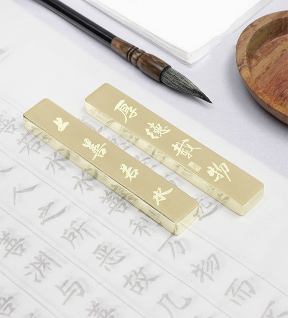 Metalowe przyciski do papieru grawerowane laserowo, mosiądz, 2 sztuki - chiński obraz papieru ryżowego, kreatywny uczeń - Wianko - 2