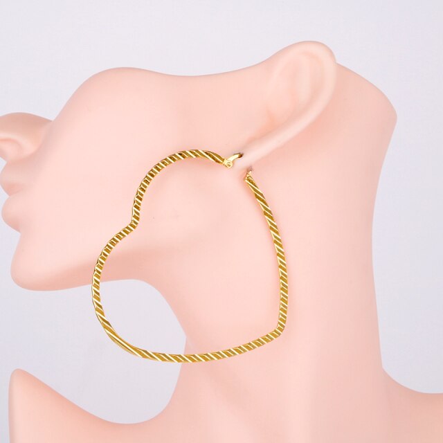 Duże kolczyki w kształcie serca z 18 karatowego złota, wykonane ze stali nierdzewnej, biżuteria ucha dla kobiet - E0183 - Wianko - 4