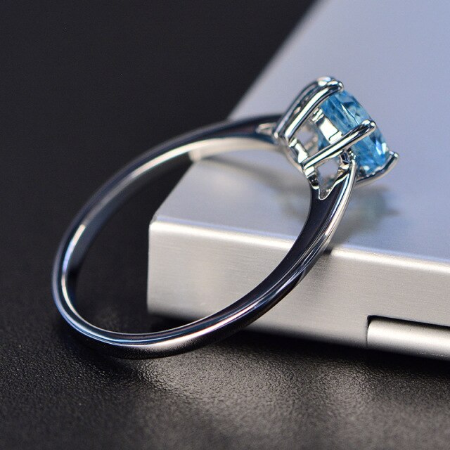 Pierścień srebrny 925 z nietypowym, nowoczesnym wzorem z aquamarine i niebieskim szafirem - biżuteria dla kobiet - Wianko - 19