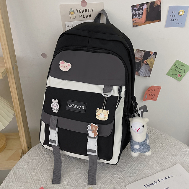 Plecak studencki Nylon Kawaii - torba podróżna dla dziewczyny z odznaką, na laptopa - Wianko - 15