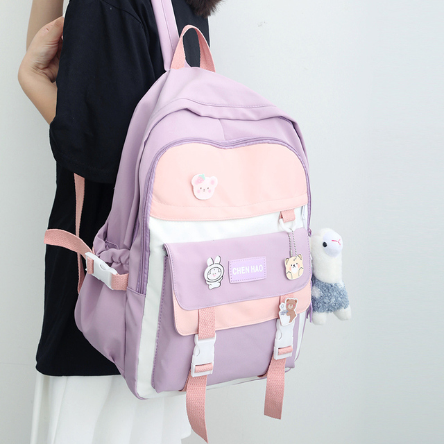 Plecak studencki Nylon Kawaii - torba podróżna dla dziewczyny z odznaką, na laptopa - Wianko - 8