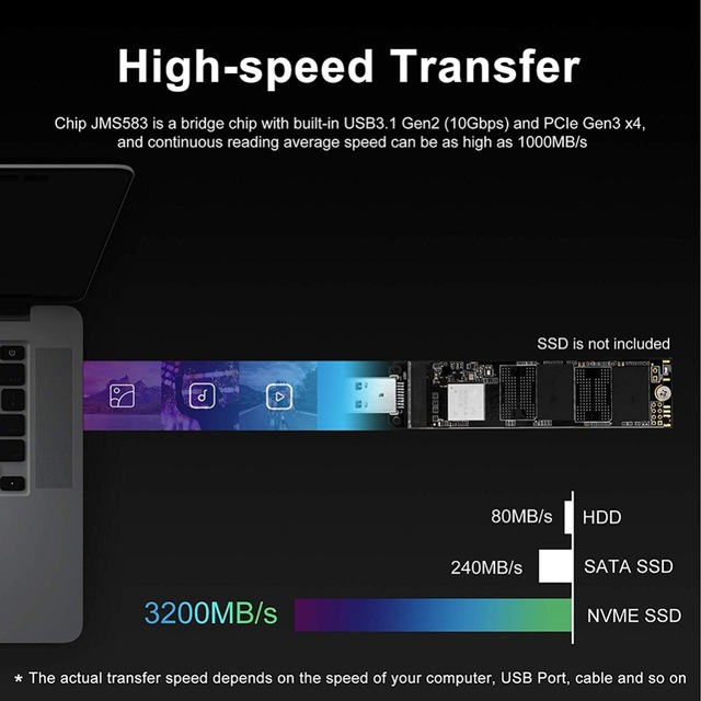 Adapter M.2 NVME/ SATA SSD do USB 3.0 M.2 PCIe NGFF, kompatybilny z M.2 NVME/ SATA SSD 2230/2242/2260/2280 - Wianko - 14