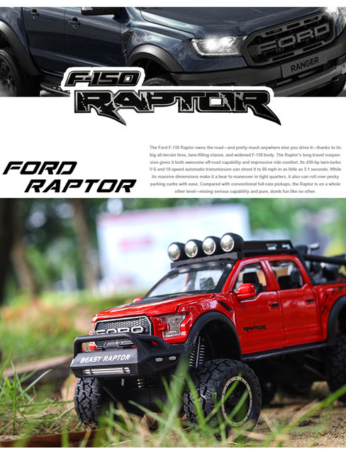 Samochód terenowy Ford Raptor F150 w skali 1:28 - Model Diecast z metalowym nadwoziem - Zabawkowa kolekcja dla dzieci - Wianko - 2