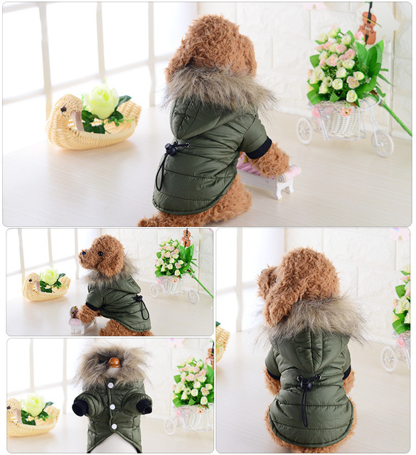 Kurtka puchowa podszyta bawełną z futrem i kołnierzem - strój zimowy dla szczeniaczka - Wianko - 7