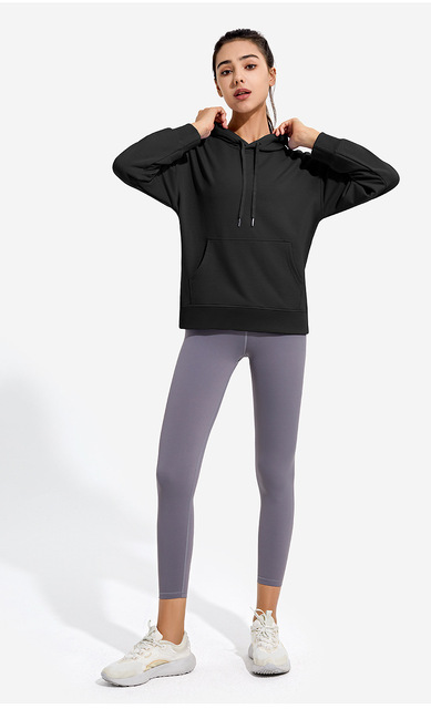 Damska rozciągliwa bluza sportowa z kapturem i kieszeniami - ćwiczenia i jogging - Wianko - 20