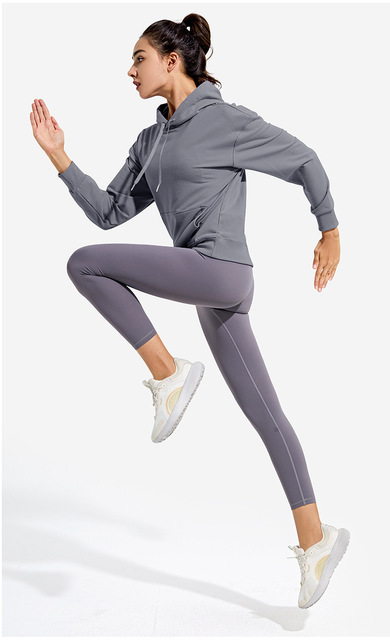 Damska rozciągliwa bluza sportowa z kapturem i kieszeniami - ćwiczenia i jogging - Wianko - 8