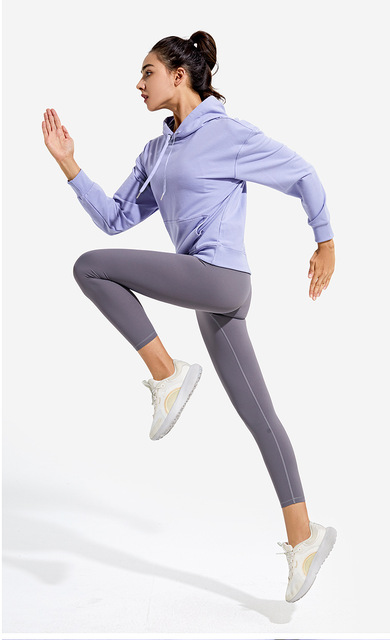 Damska rozciągliwa bluza sportowa z kapturem i kieszeniami - ćwiczenia i jogging - Wianko - 13