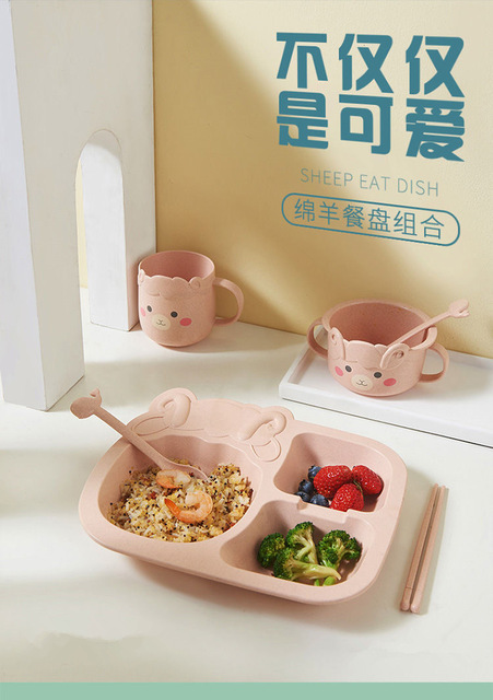 Zestaw obiadowy dla dzieci Baby Cartoon Dinosaur zastawa stołowa - szkoleniowe naczynia do karmienia dzieci, pszenica słoma płyta - Wianko - 14