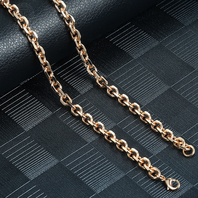 Bransoletka naszyjnik damska 7mm, 585 różowe złoto, Rolo Cable Link Chain, komplet biżuterii LCS17 - Wianko - 5