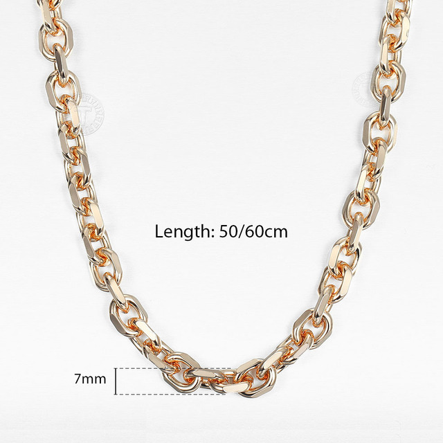 Bransoletka naszyjnik damska 7mm, 585 różowe złoto, Rolo Cable Link Chain, komplet biżuterii LCS17 - Wianko - 7